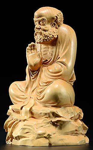 Amazon｜天然のツゲの木の手彫りの羅漢多摩菩提達磨ダルマ仏像｜仏像